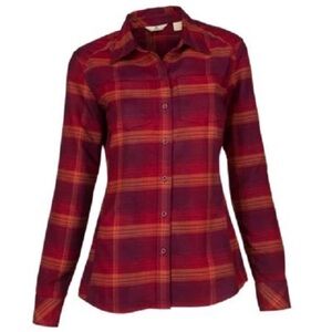 Ascend Red Orange Button Up Trek Plaid Flannel Shirt Size Small